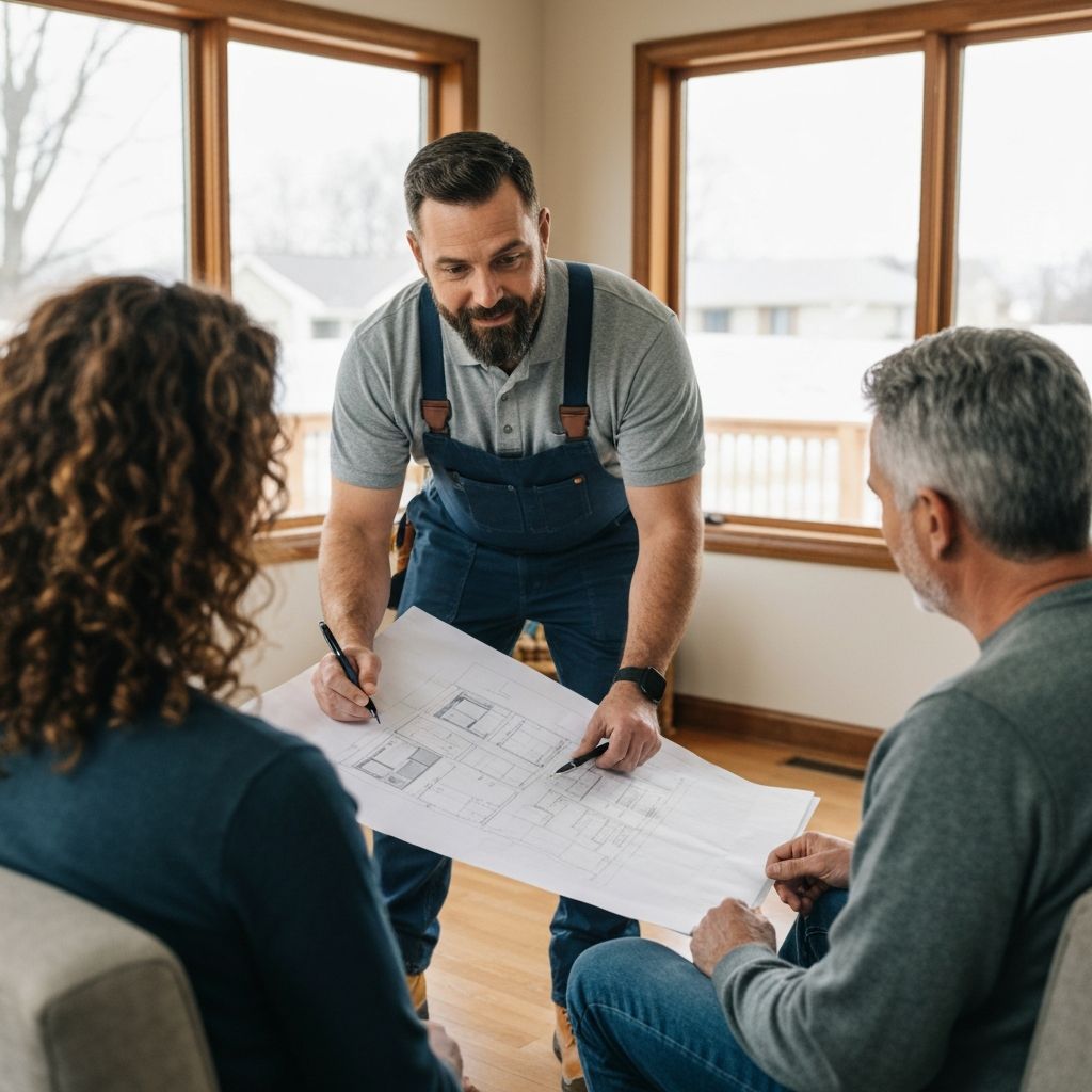 Wilbur's Home Remodeling general contractor reviewing remodel plans with homeowners in Eau Claire, WI